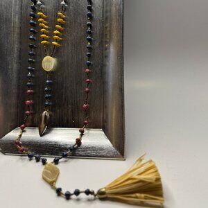 🌾 Handmade Beaded Necklace Set – Tribal Boho with Natural Shell & Tassel Accent